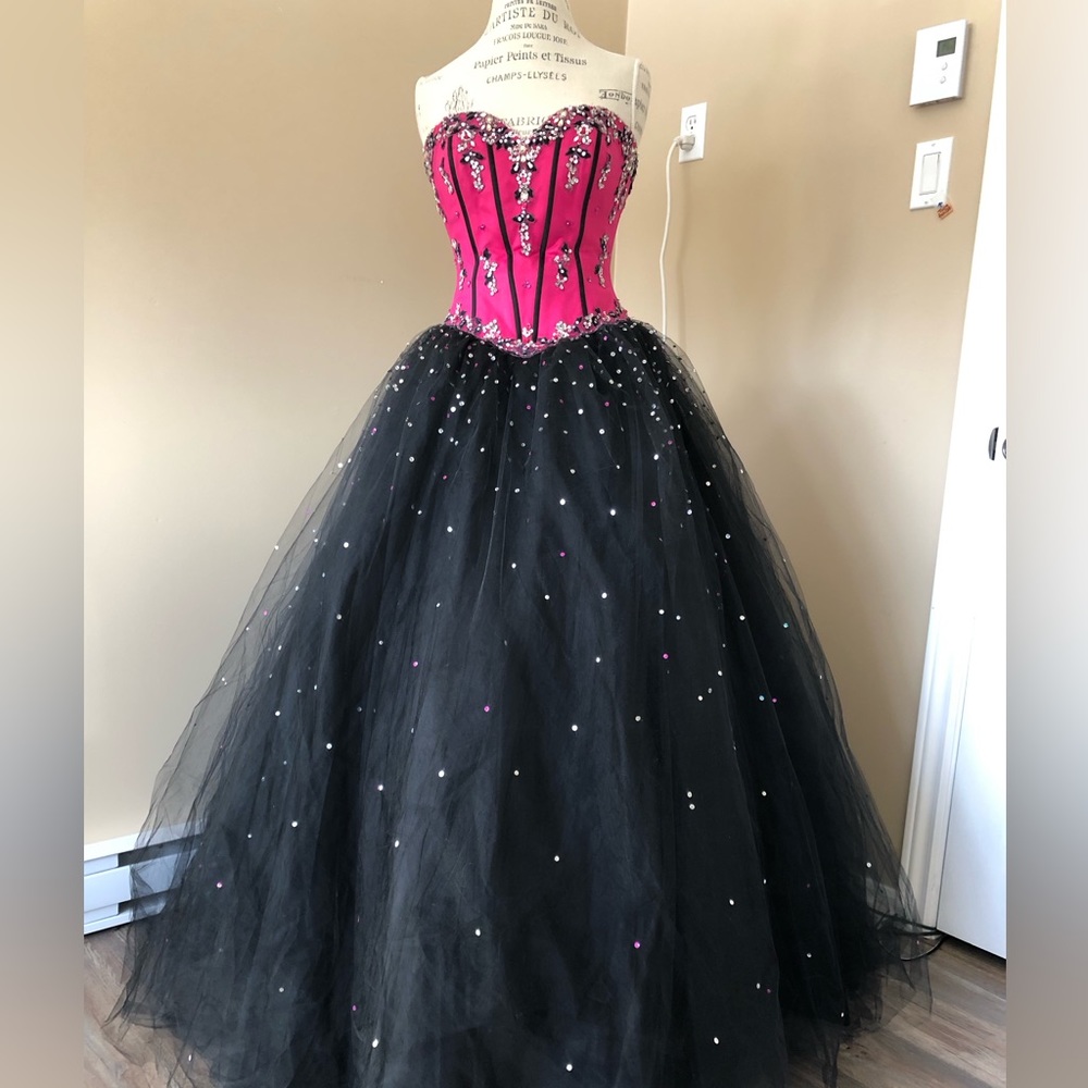 Ball Gown, Sequenced Satin Tulle, Pink & Black (size 9)